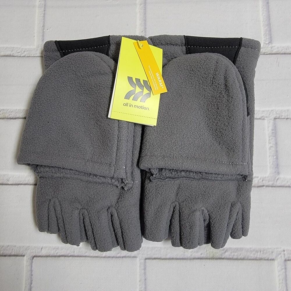All in Motion Flip Top Fleece Gloves Heather Gray Touch Screen Men's Size S/M